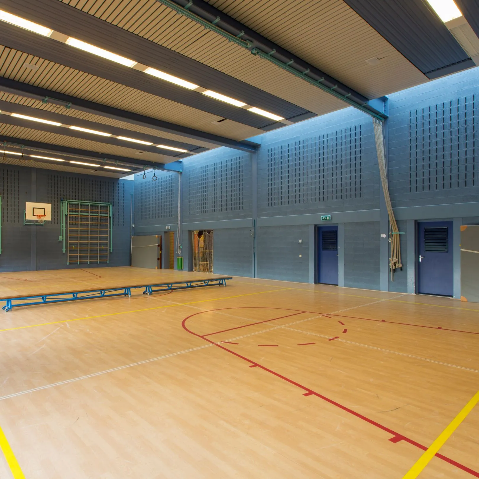 Soundblox® blocks painted blue in the sports hall